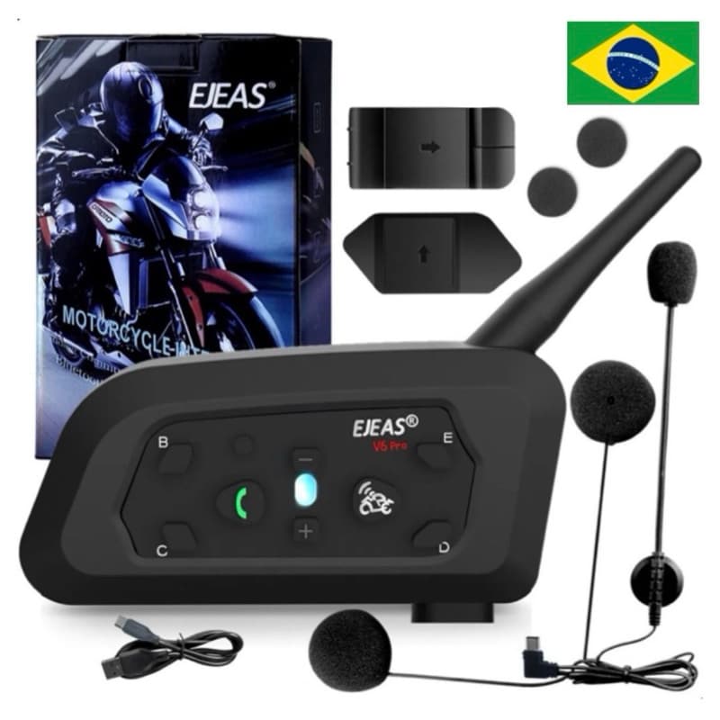 Intercomunicador Bluetooth Moto Até 6 Pilotos 800m de Alcance Proteção Contra Água IPX6 Ejeas V6 Pro