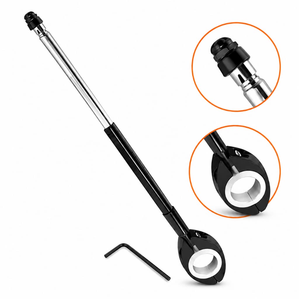 Antena Corta Pipa em Aço Inox Retrátil para Moto - Fixação no Guidão