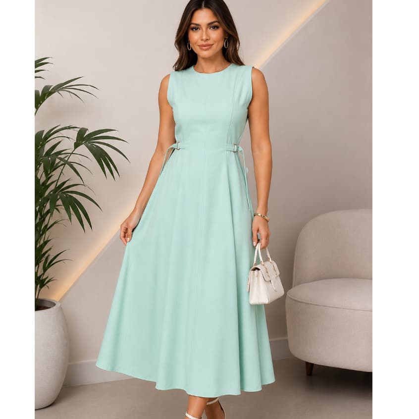 Vestido Feminino Midi Elegante Tendência Tecido Sensorial Marrant  Elegância e Conforto