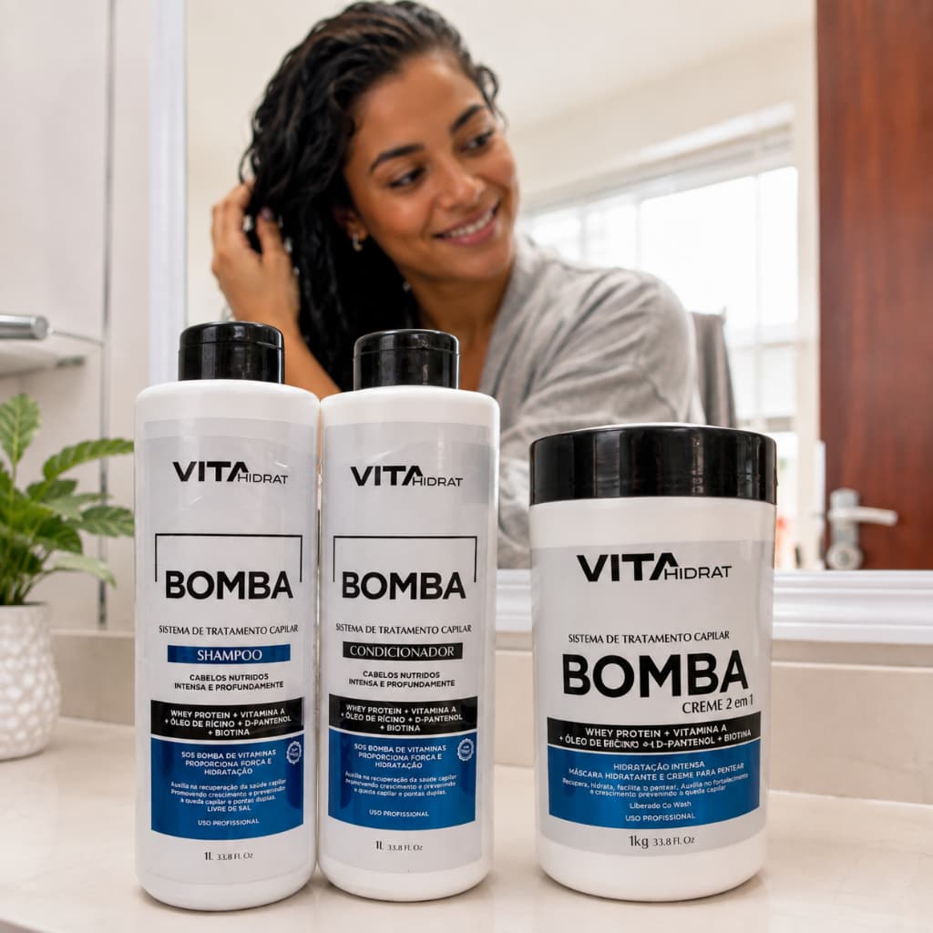 Kit Bomba De Vitaminas Vita Hidrat 3 Itens Shampoo Condicionador E Máscara Capilar 1Kg