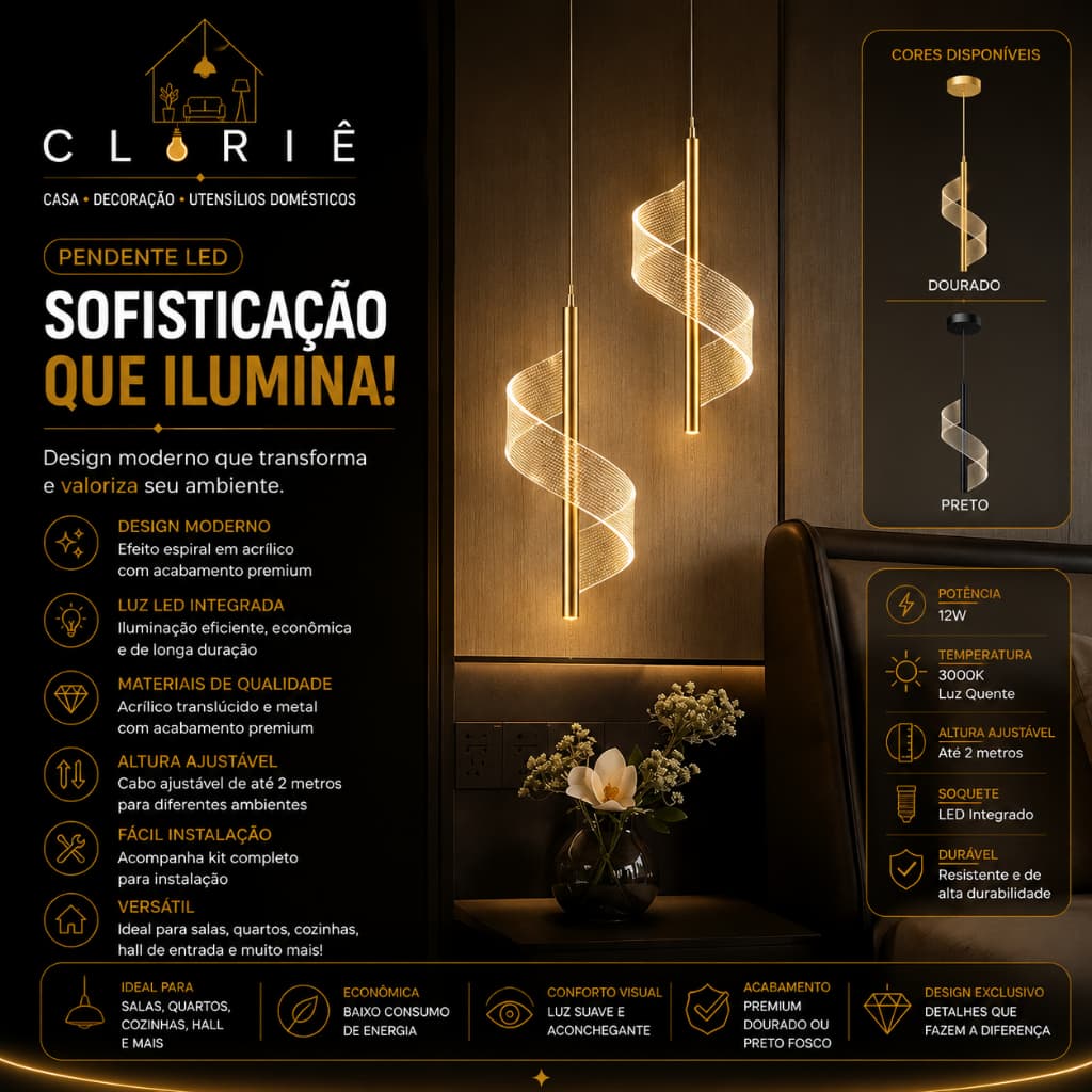 Pendente Dna Onda Acrílico Moderno Cabeceira Cinderella Espiral Lavabo Led Cinderella Decor