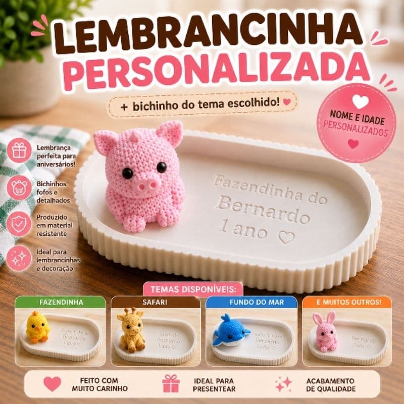 kit com 10 Lembrancinha Personalizada Aniversário com Bichinho Fazendinha Safari Fundo do Mar nascimento nome idade