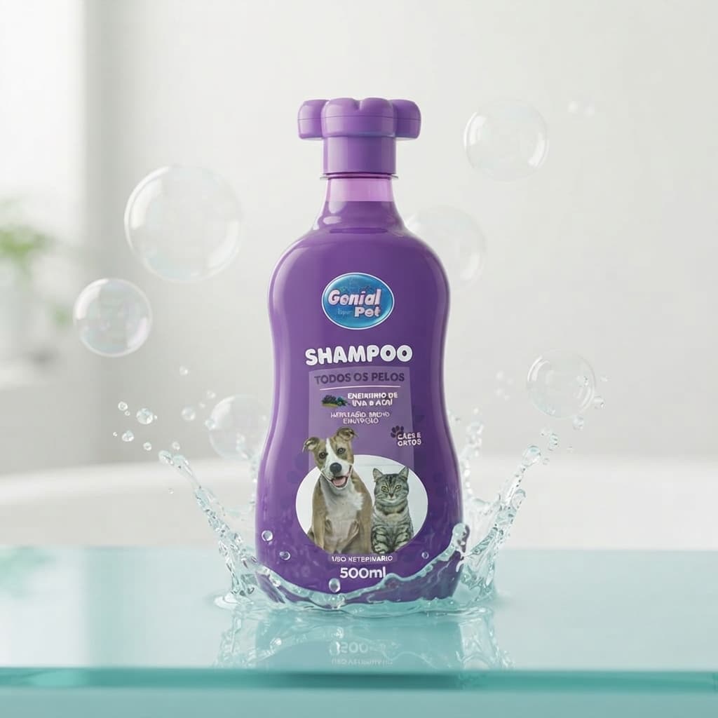 Shampoo Todos os Pelos Uva e Açaí 500ml Genial Pet para Cães e Gatos