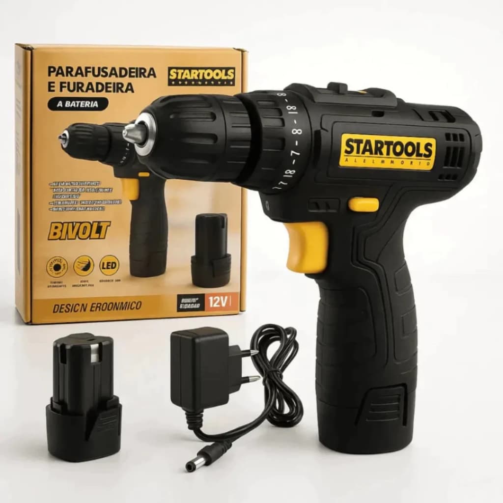 Furadeira Parafusadeira Compacta Bivolt Sem Fio Leve Resistente Forte Bateria 12v Recarga Rápida Potente Portátil