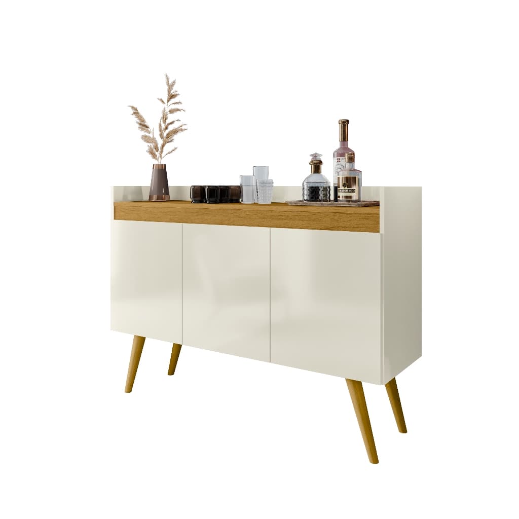 Aparador 3 portas buffet para sala decoração de casa pés madeira multiuso lyon flex