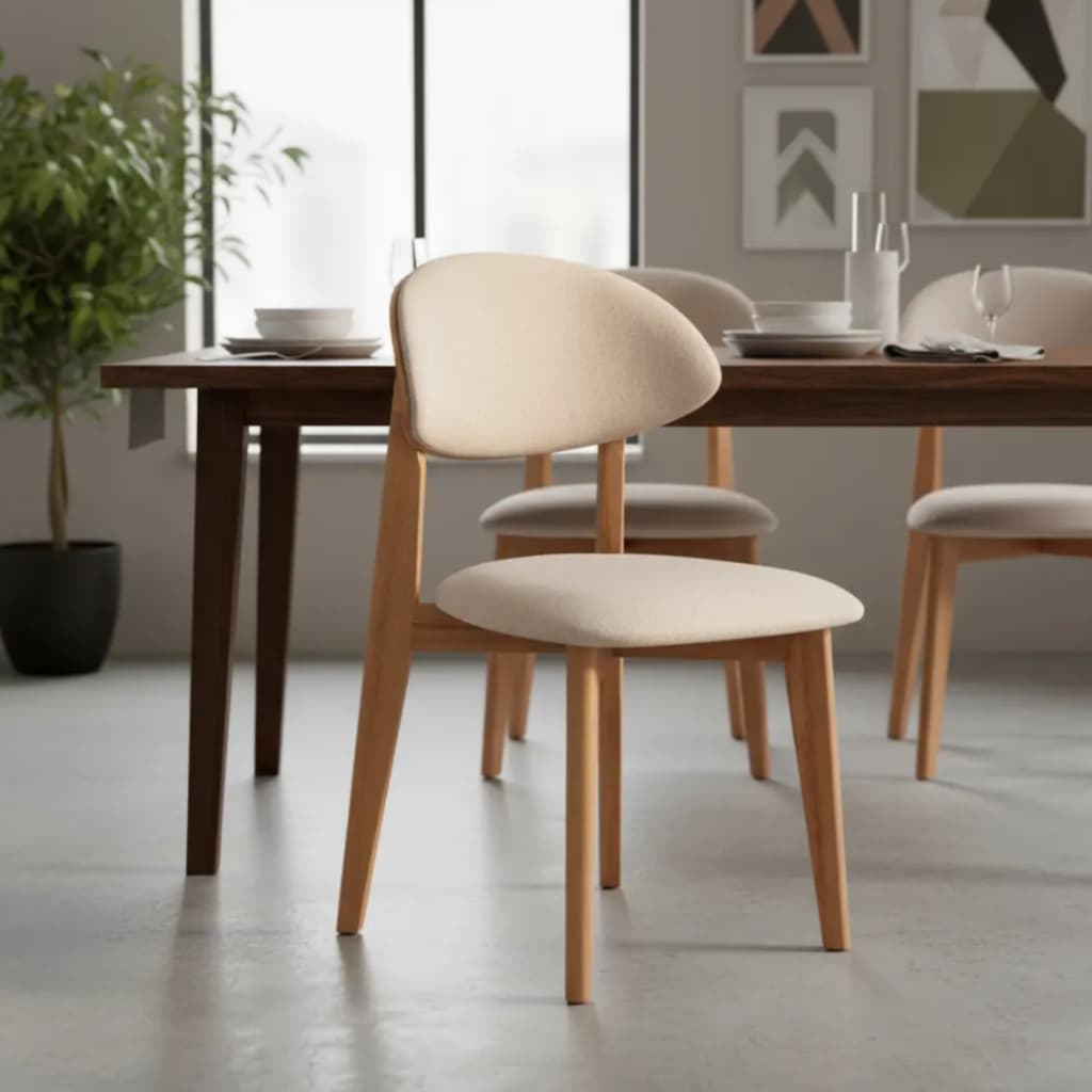 Par De 2 Cadeiras De Jantar Estrutura Madeira Maciça Design Estofado Luxo Morderna Sala