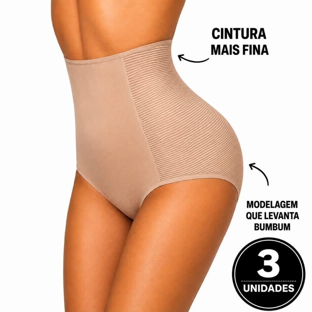 Kit C/4 Calcinhas Cinta Modeladora Compressão Cós Alto Redutora de Medidas