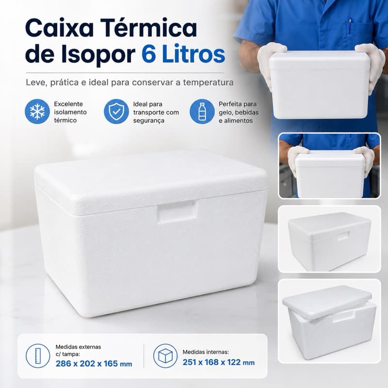 Caixa Térmica de Isopor 6 Litros com Tampa – Conservação Térmica para Bebidas, Alimentos, Gelo e Transporte