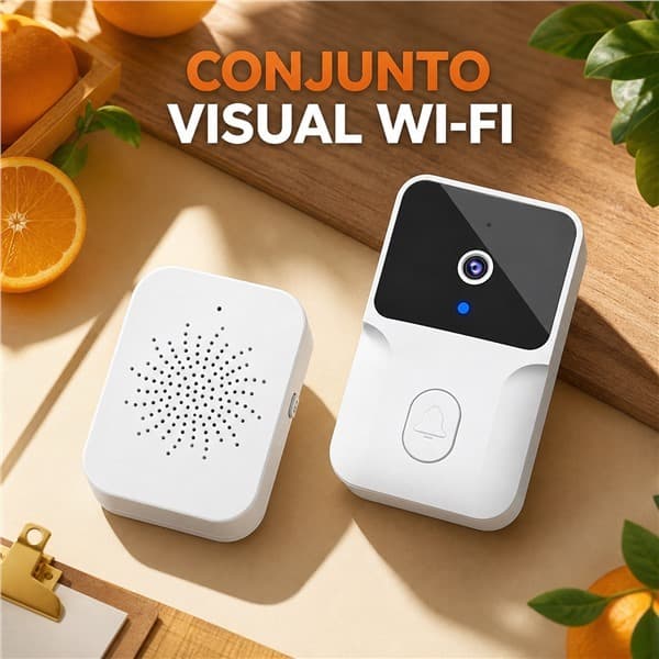 Vídeo Porteiro Wi-Fi Inteligente Interfone Sem Fio Com Áudio Bidirecional E App Visão Noturna Segurança Residencial 24h