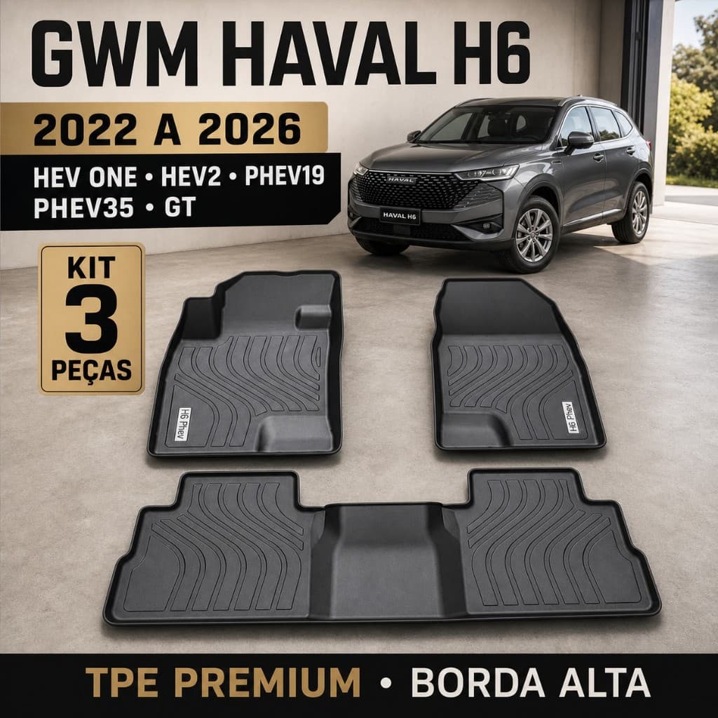 Jogo De Tapetes Com 3 Peças Premium Bandeja Borda Alta De Borracha Tpe 3D Para GWM Haval 2022 - 2026