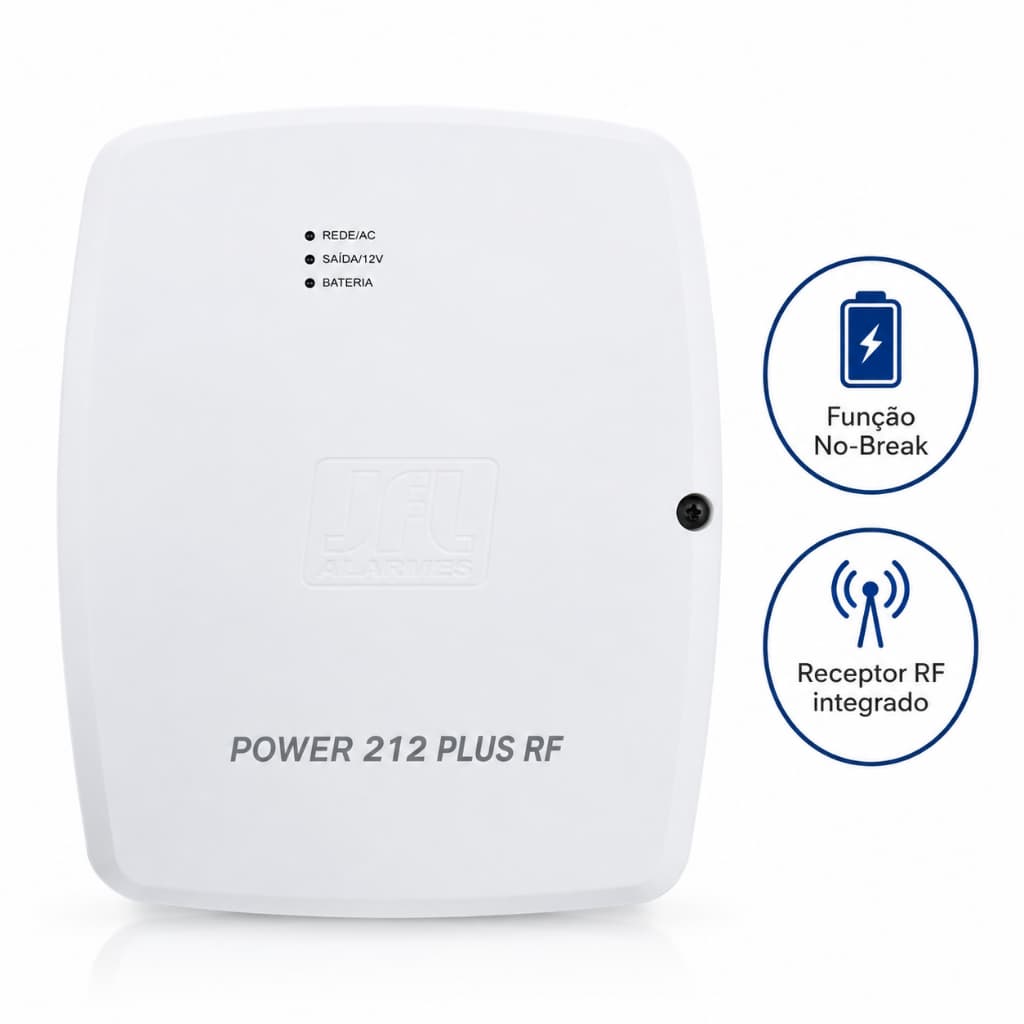 Fonte de Alimentação JFL Power 212 Plus RF 12V 2A No-Break Receptor 433MHz CFTV Alarme