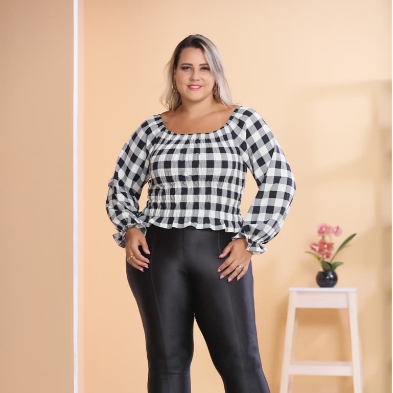 Blusa Xadrez Feminino Novo Manga Longa Blusinha/COD:B32