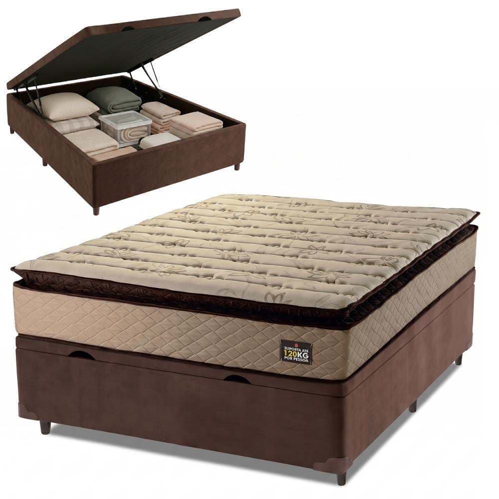 Cama Box Baú Casal Colchão Espuma D33 Pillow Top Van Gogh 138x188x70cm Marrom Hellen - Suporta até 1