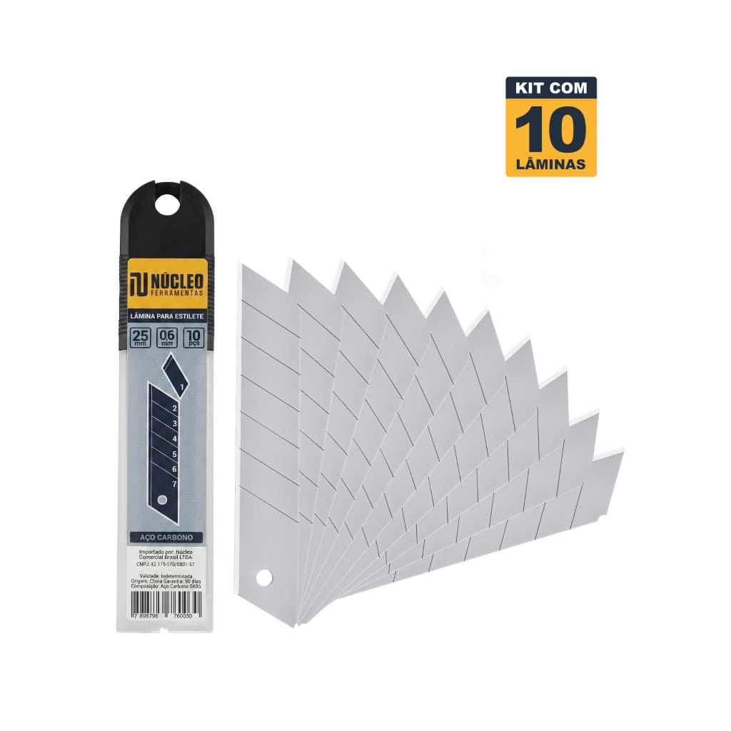 Kit 10 Lâminas de 25mm Profissional para Estilete Extra Largo