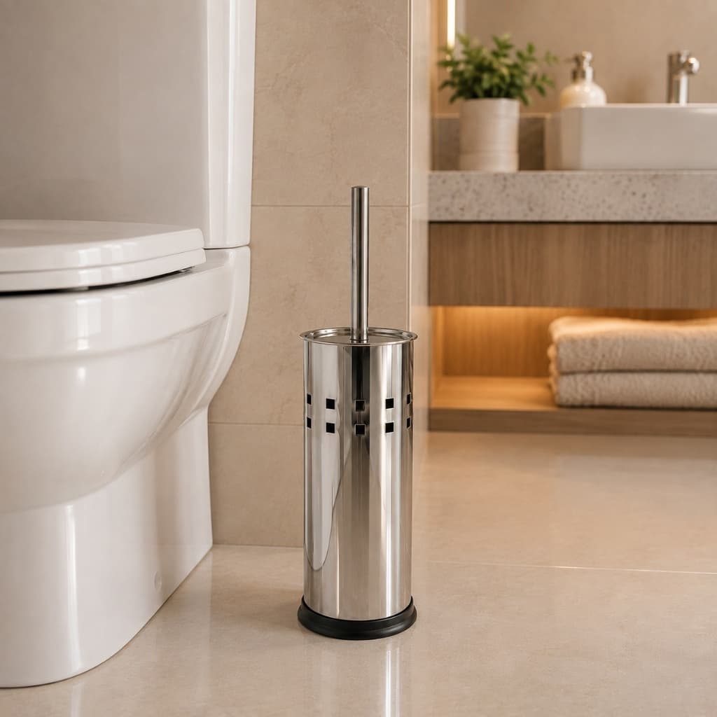 Kit Escova de Vaso Sanitário Premium com Base Cilíndrica - Cerdas Ultra Densas Cabo Inox Resistente