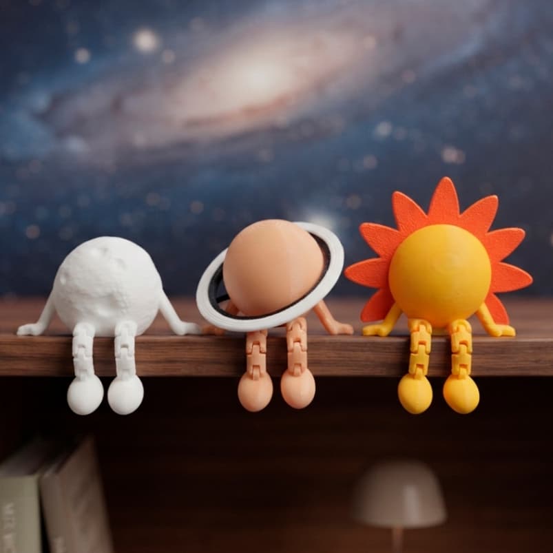 Kit Planetas Sentado Pernas Articuladas Decoração ET Alien e Astronauta Espaço Sol Lua e Saturno