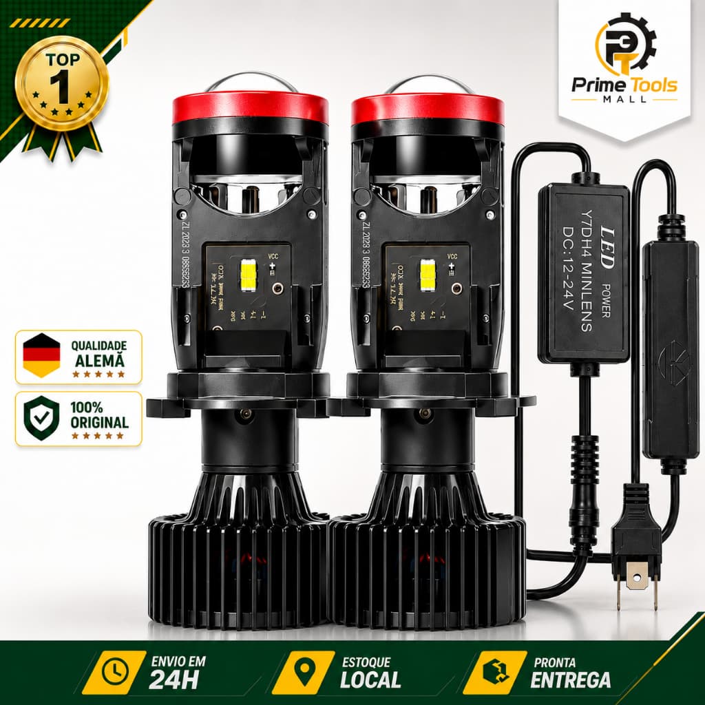 2PC Faróis LED Y7 H4 180W 30000LM - Projetor Mini 6500K Alto/Baixo - Compatível Carros/Motos