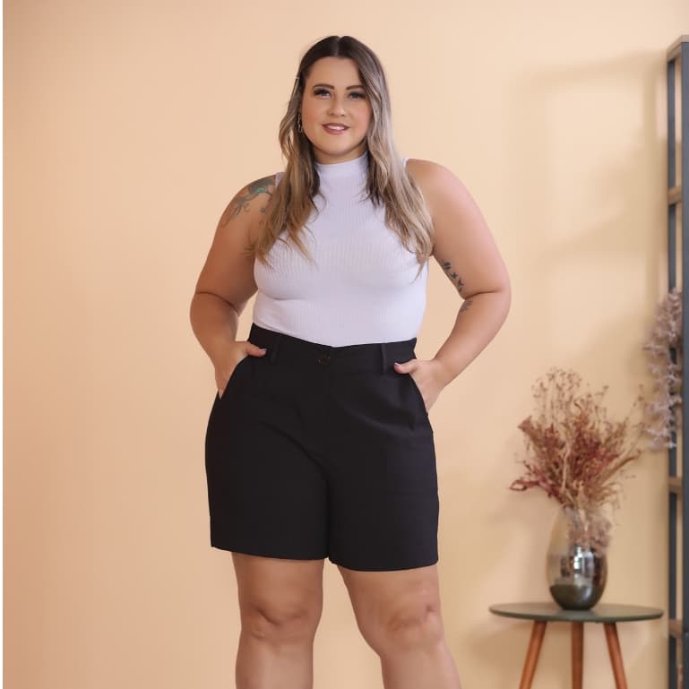 Short Feminino Plus Size Modelo Bermuda Com Botão e Zíper/COD:S04