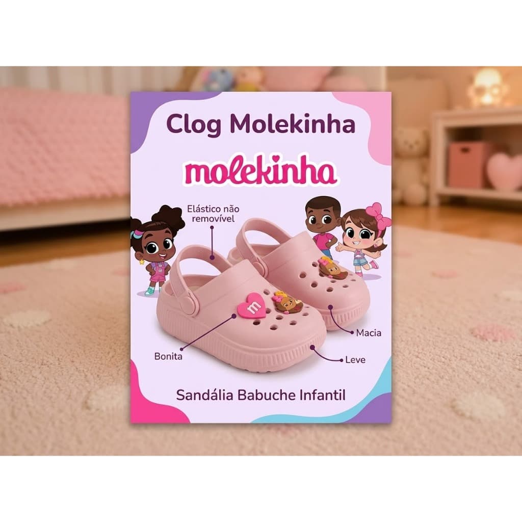 Babuche Clog Molekinha Menina Leve e Macia