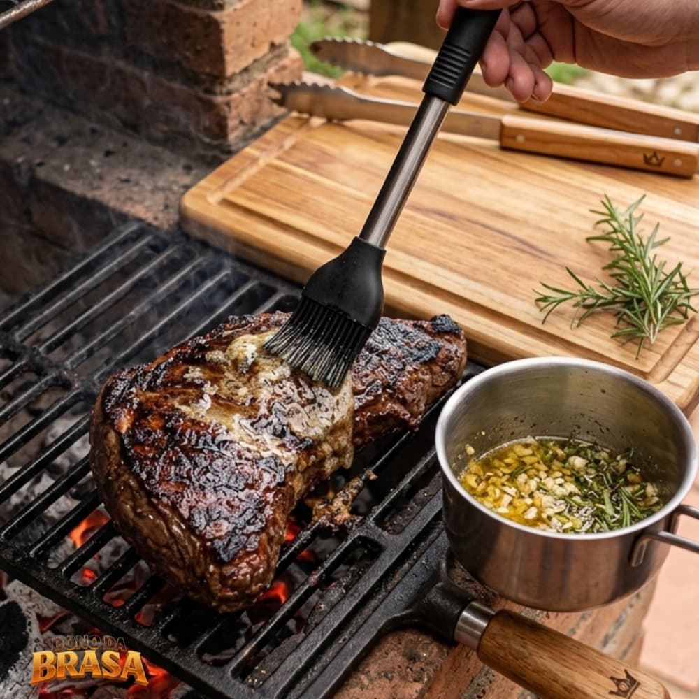 Pincel Culinário Profissional Dono da Brasa — Silicone + Inox para Churrasco