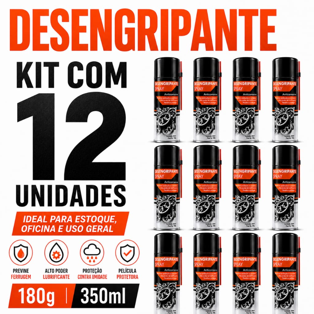 KIT 12 Desengripante Lubrificante Anticorrosivo 180g 350ml