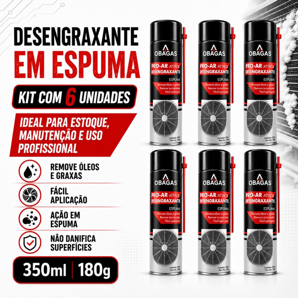 KIT 6 Desengraxante em Espuma Óleos Graxas Incrustações Facil Aplicação