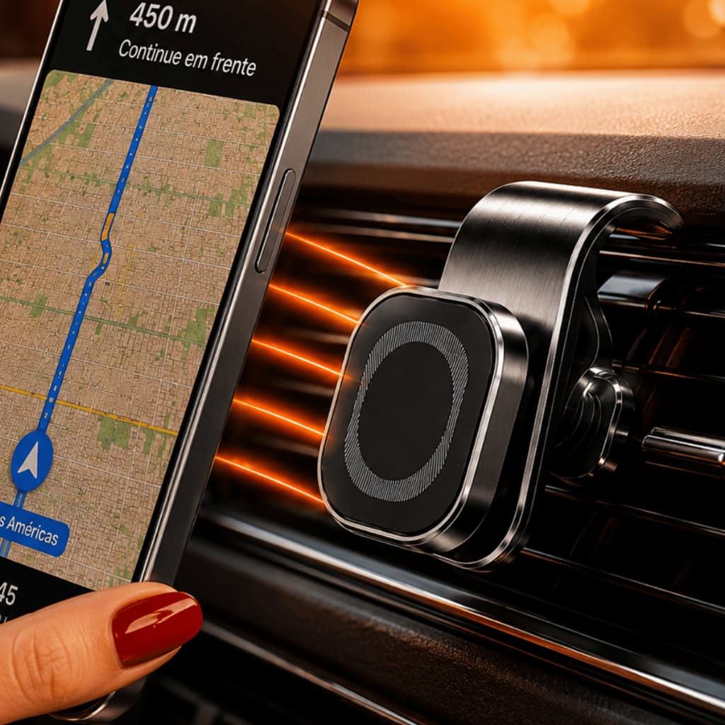 Suporte Celular Carro Magnético Universal 360° Saída De Ar Condicionado Fixação Forte GPS Resistente Veicular Imã Painel