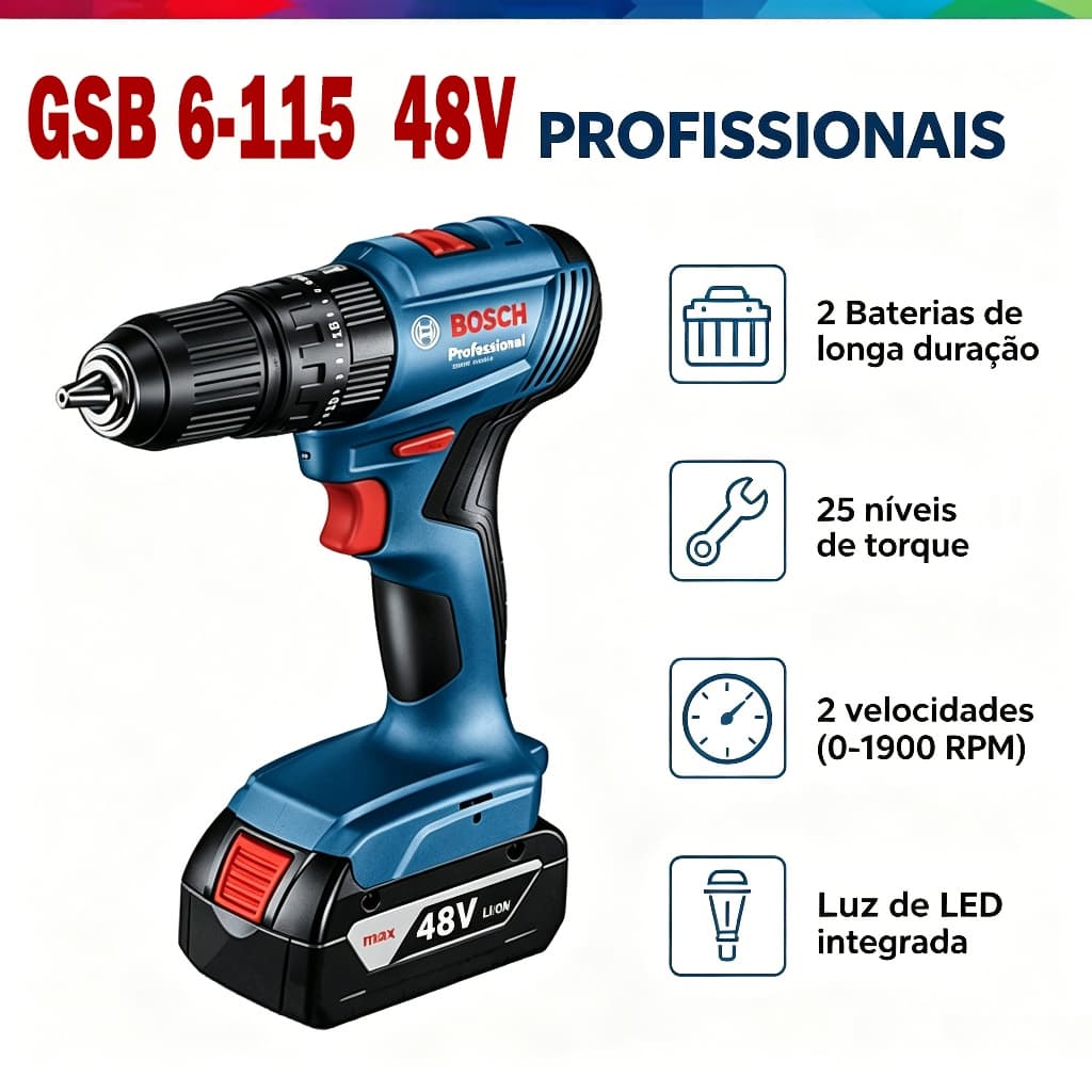 Parafusadeira Bosch Furadeira e Parafusadeira a bateria 48V Furadeira de Impacto Com Maleta