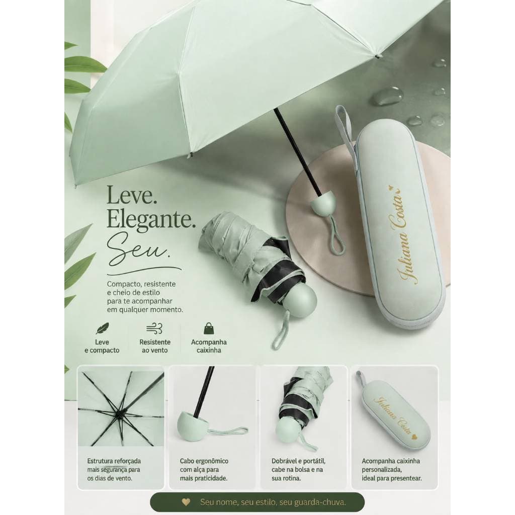 Guarda-chuva Manual Com Estojo Protetor Personalizado Com Seu Nome