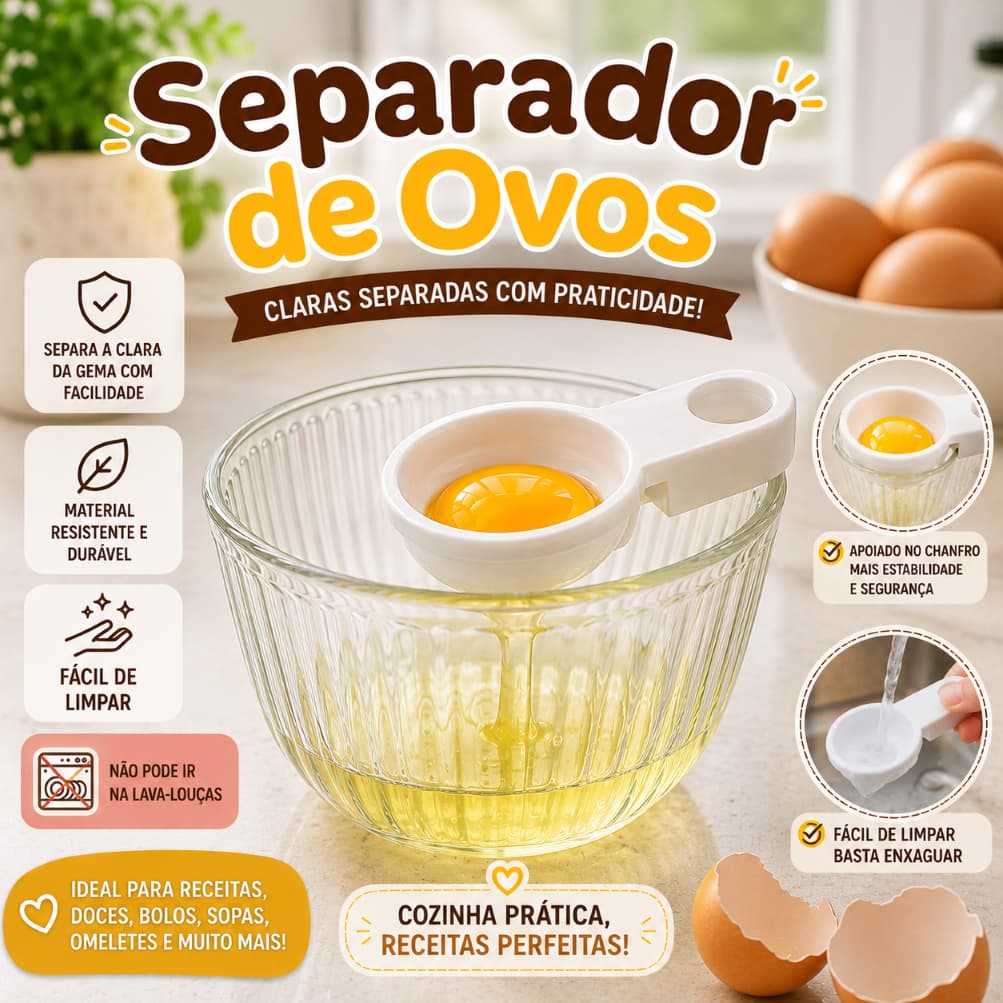 Separador de Ovos Gema e Clara Prático Cozinha Confeitaria Branco