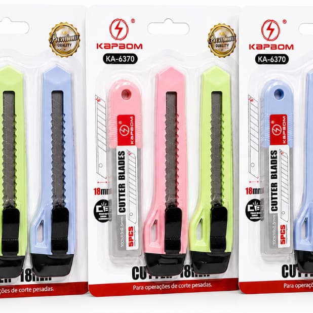 Kit 2 Estiletes Com Refil 5 Lâminas Extras E Cortador De Lâmina Papelaria Fofa Criativa Reforçado