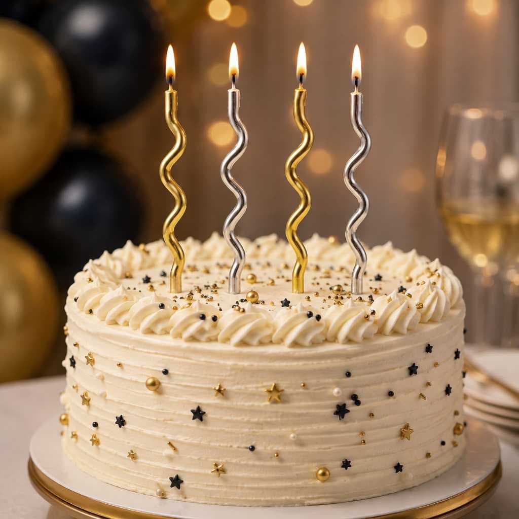 Velas Espiral Pavio Mágico Kit 4 Unidades Dourada, ou Prata para Bolo Aniversário Festa Decoração