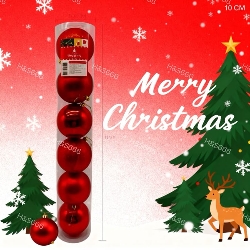 kit com 6 Bola 10cm mista de Natal fosca / lisa /  Glitter