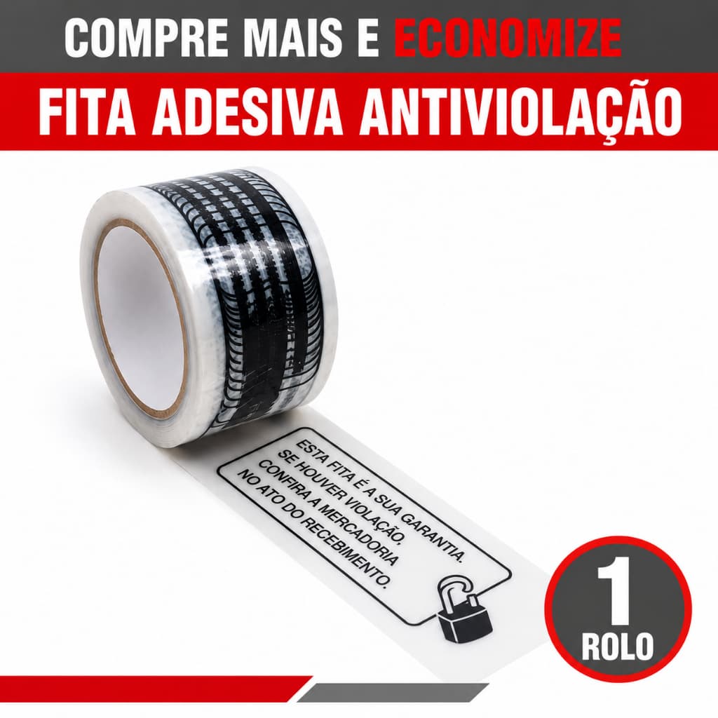 FITA ADESIVA TRANSPARENTE ANTIVIOLAÇÃO 48MMX50M LACRE DE SEGURANÇA PARA EMBALAGENS