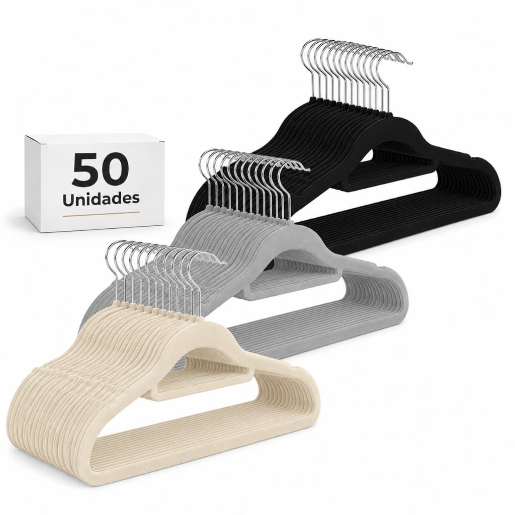 Caixa com 50 Cabides de Veludo Adulto Slim Antiderrapante