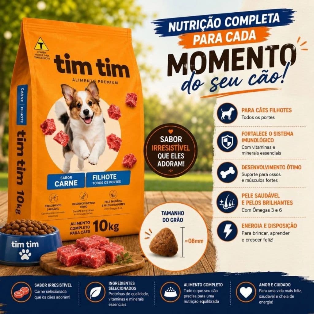 Ração Para Cachorro Filhote Tim Tim 10,1kg Sabor Carne Crescimento Saudável Premium