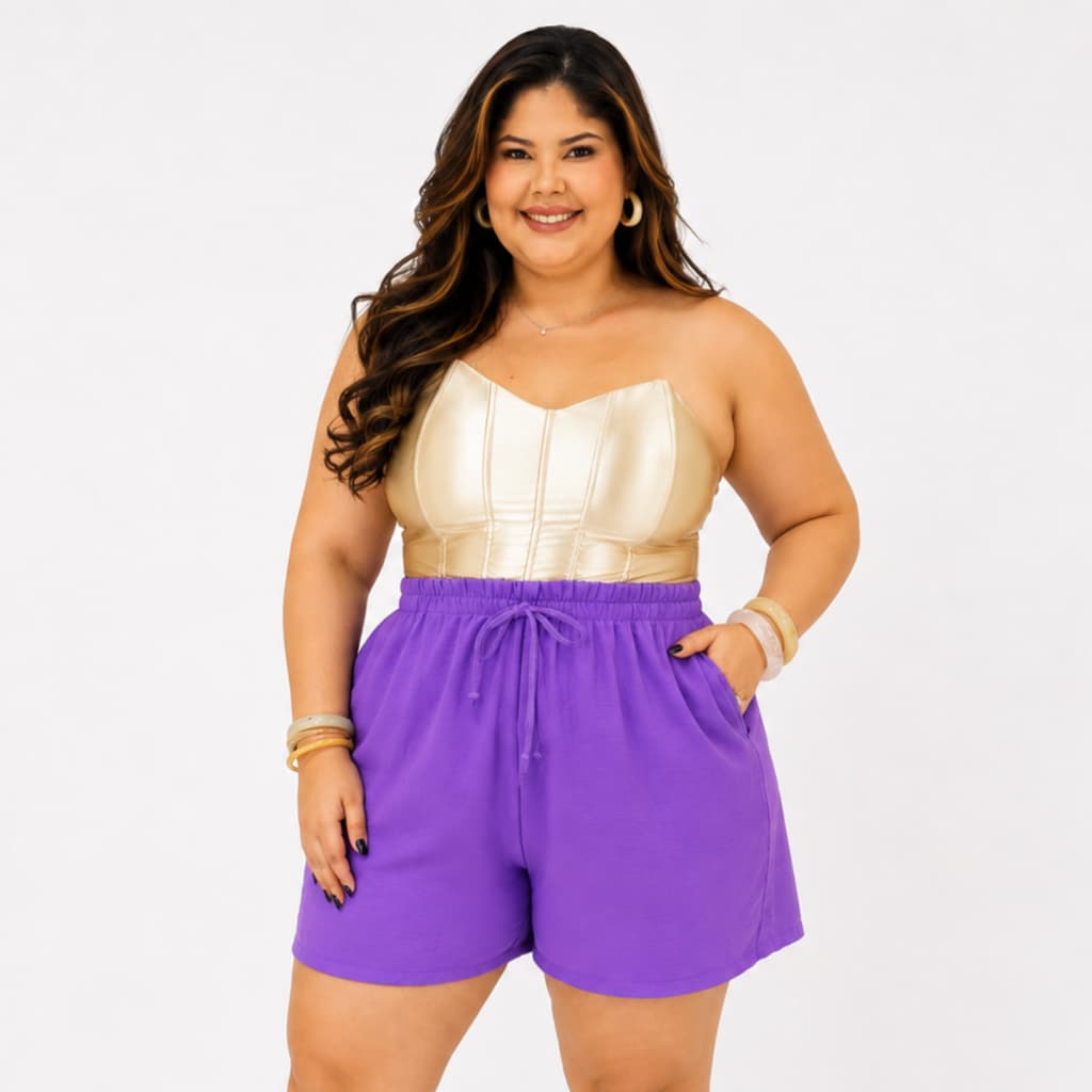 Shorts Plus Size Duna feminino com bolso Leveza Estilo  do G1 ao G3 Praia