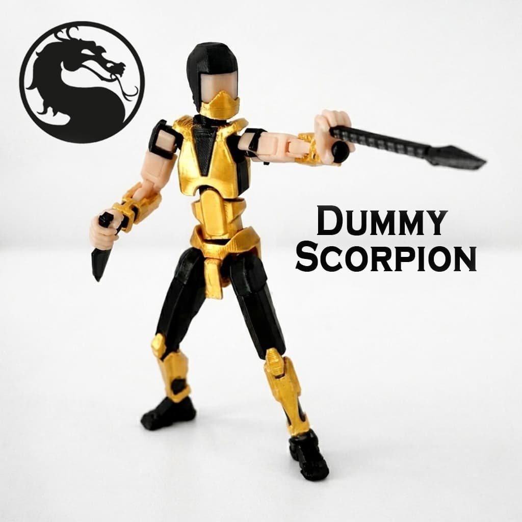 Boneco Articulado Scorpion Dourado Mortal Kombat Dummy 13 com Acessórios e Articulações Móveis