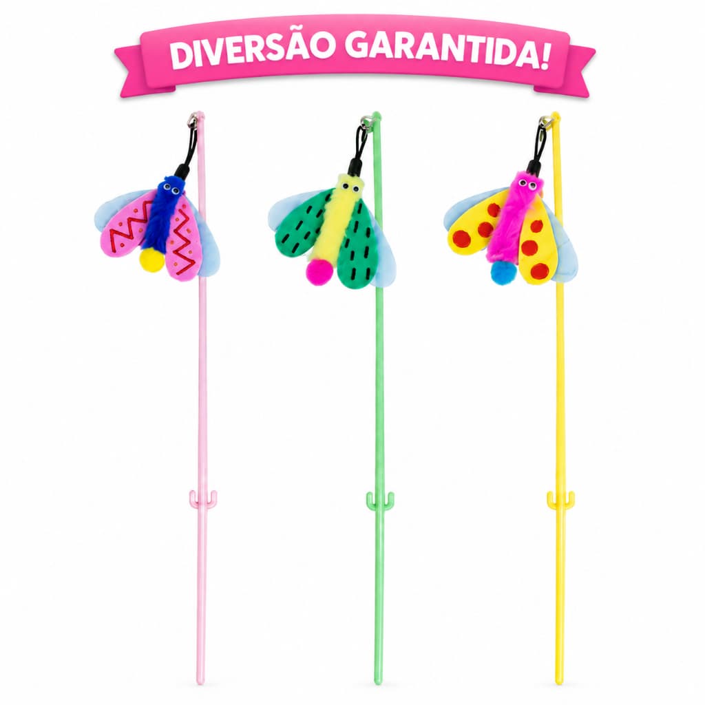 Varinha Interativa para Gatos com Libélula e Guizo – Brinquedo de Caça e Exercício Cores Sortidas