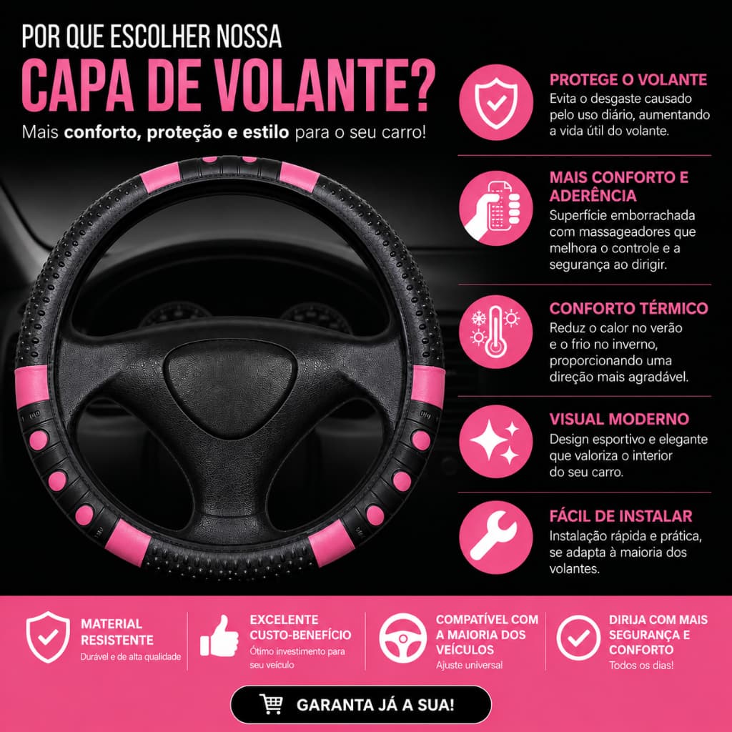 Capa de Volante de Carro Universal Acessório Automotivo de Proteção