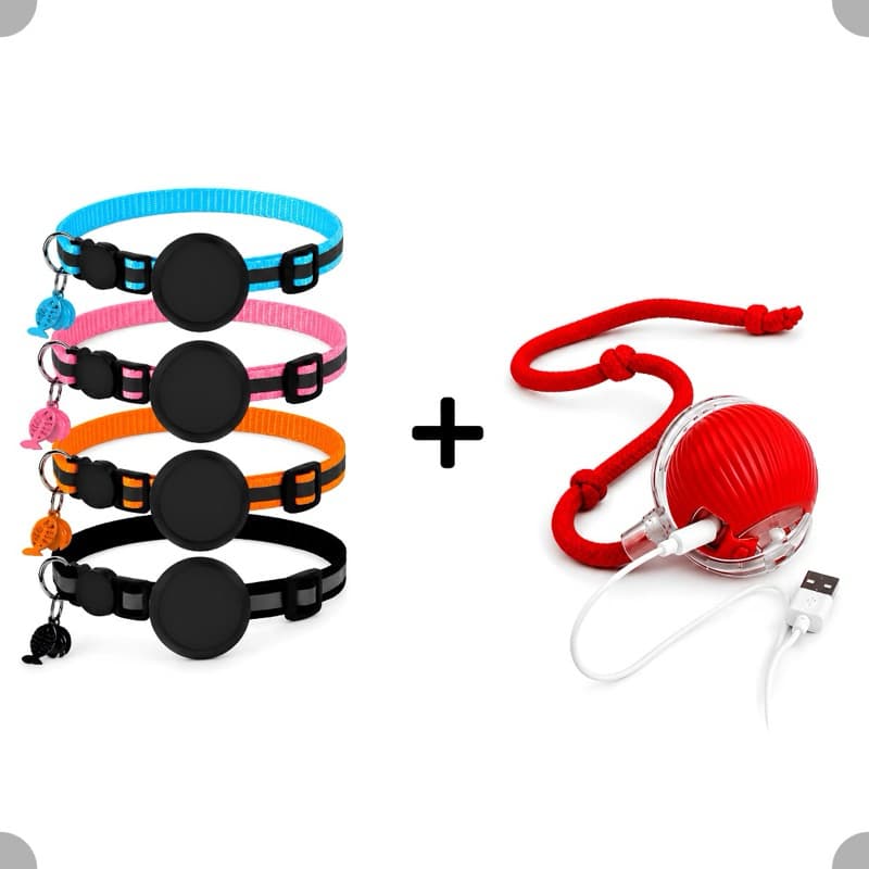 KIT Coleira AirTag Rastreador Com Pingente + Bolinha Interativa Com Bateria Recarregavel