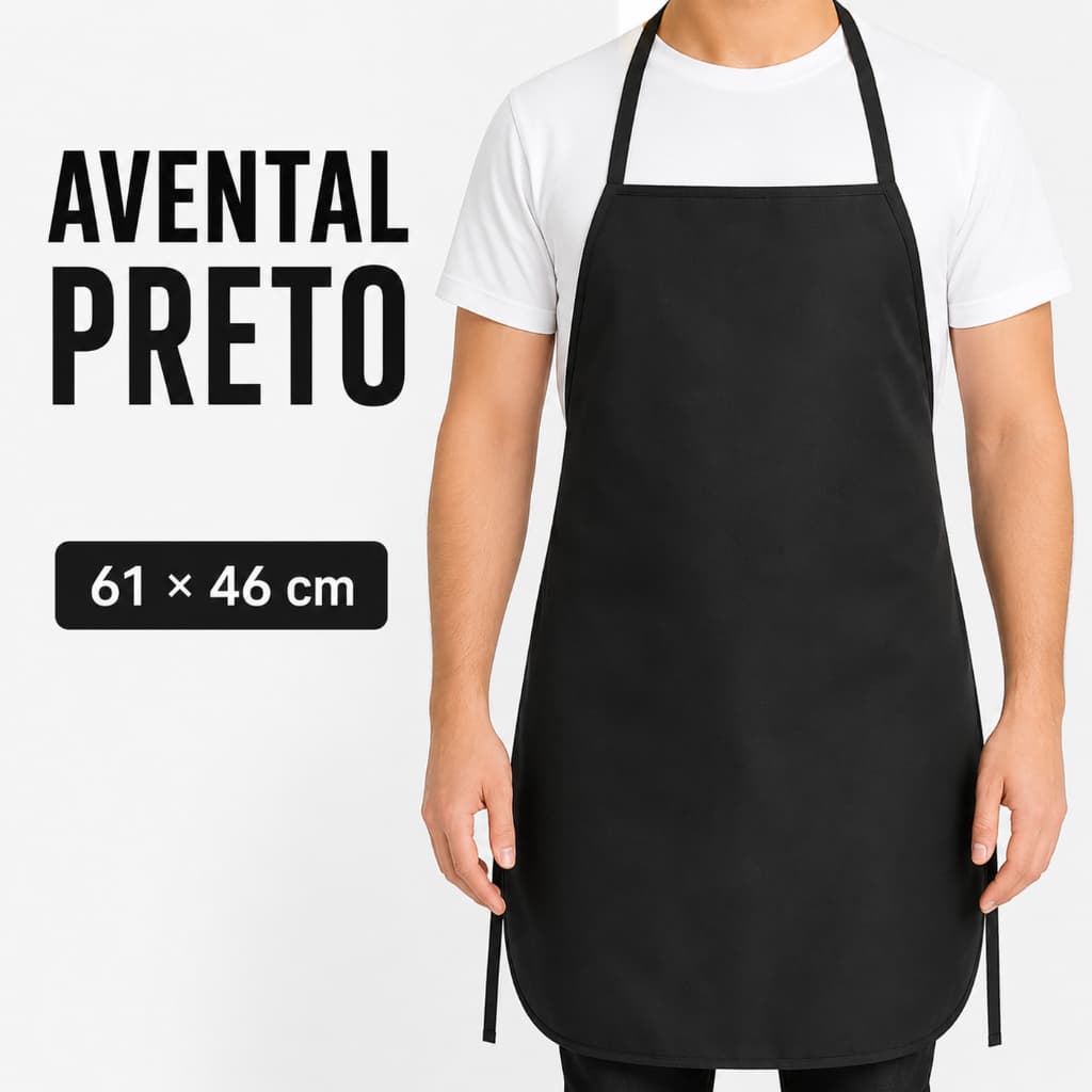 Avental Preto Sem Bolso 61x46cm para Cozinha Churrasco Confeitaria Artesanato
