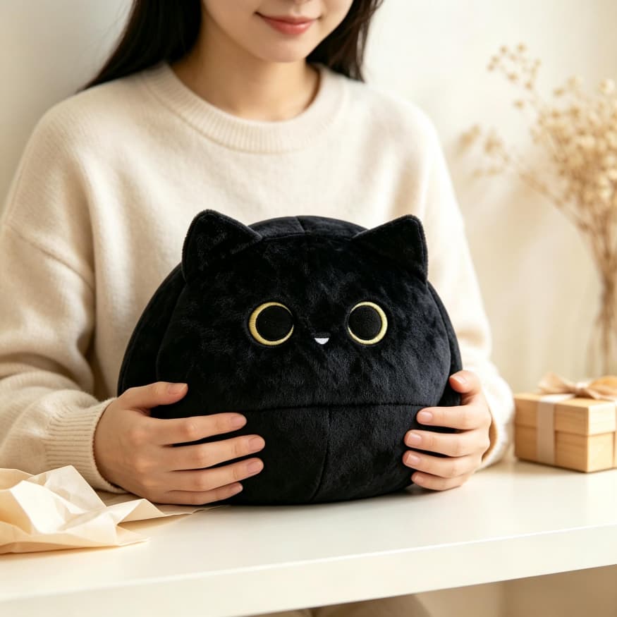 Pelúcia Gatinho Redondo com Cauda, Almofada Gato Macio, Decoração de Quarto, Presente Fofo para Crianças e Adultos