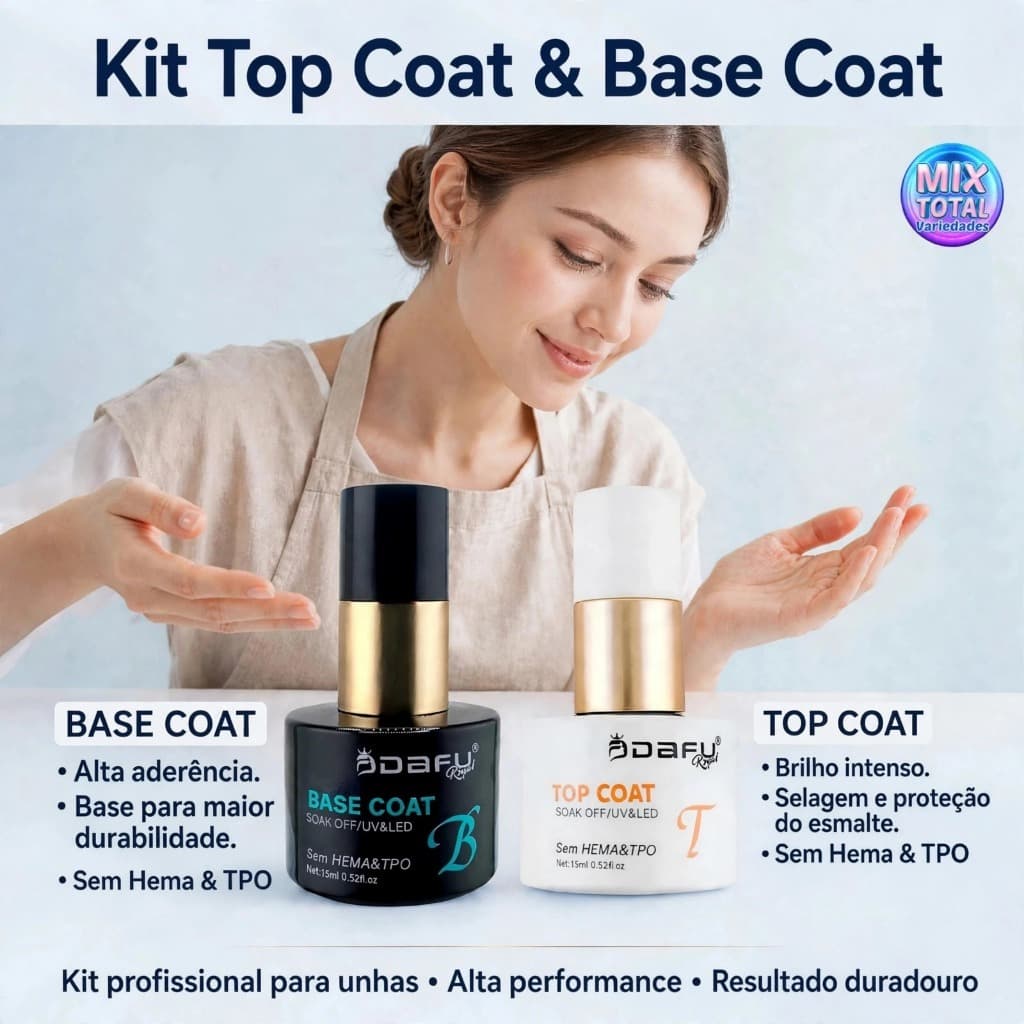 Kit Base Coat e Top Coat Royal DAFU 15ml Brilho Intenso Sem HEMA & TPO