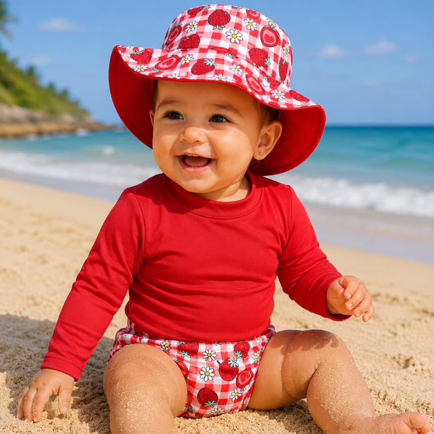 Kit Premium Lote Blusa Proteção Solar Tapa Fralda Chapéu Bebê Infantil Moda Praia Meninas - Biquíni Infantil