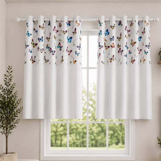 Cortina Borboletas Bando 2,80 X 1,20alt Cortina Pequena para Cozinha Sala Quarto Cortina Decorativa Estampada Lisa