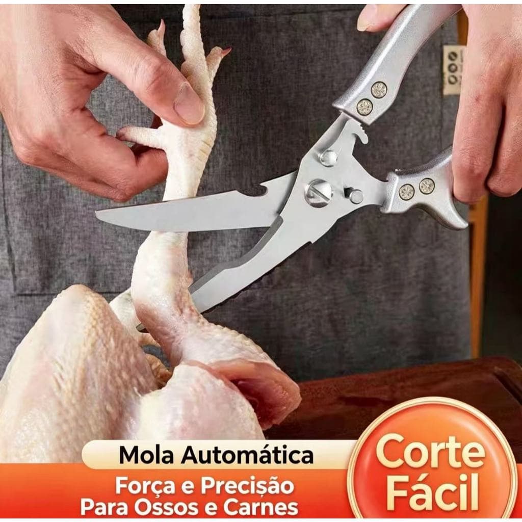Tesoura de Cozinha Multifuncional de Alta Resistência, Lâmina Reforçada com Fecho de Segurança