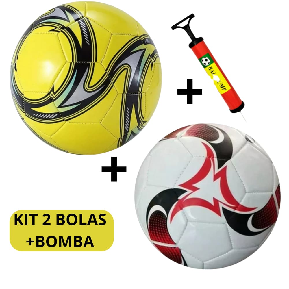 Kit 2 Bola de Futebol+1 Bomba de Ar Manual Portátil Para Encher Bola Tamanho Oficial Couro Sintético