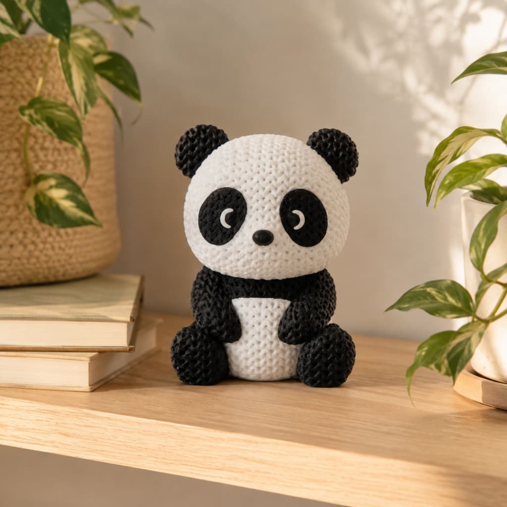 ESCULTURA PANDA COM EFEITO DE CROCHE