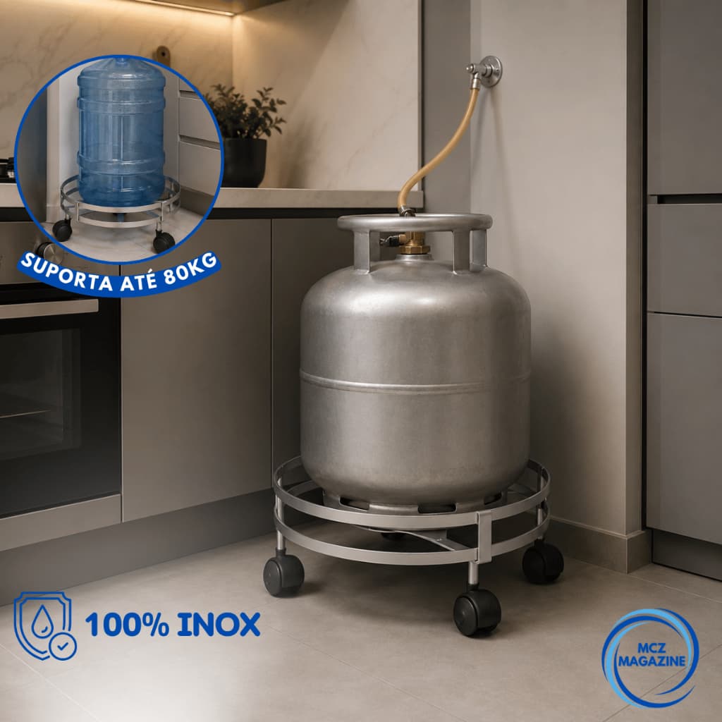 Suporte com Rodinhas para Botijão de Gás Metal | Multiuso para Vasos, Galão ou Plantas – Base Reforçada